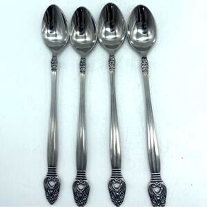 Vtg CORONET Stainless Grace Symphony IceTeaspoon Japan Pierced‎ 7 1/4" set of 4